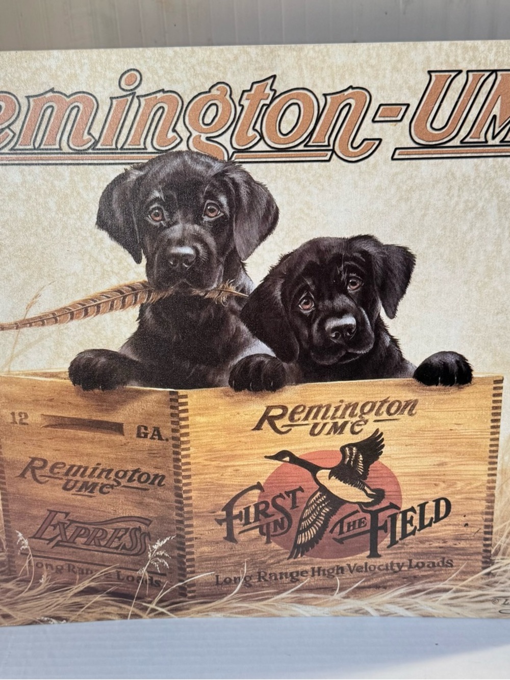 Remington Finders Keepers Tin Sign Black Labrador Puppies 16”x12.5” Made In USA
